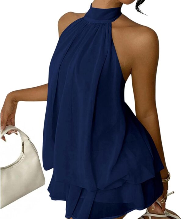 Verdusa Women's Chiffon Halter Drop Waist Wedding Guest Dresses Ruffle Summer Mini Dress Brunch Outfits