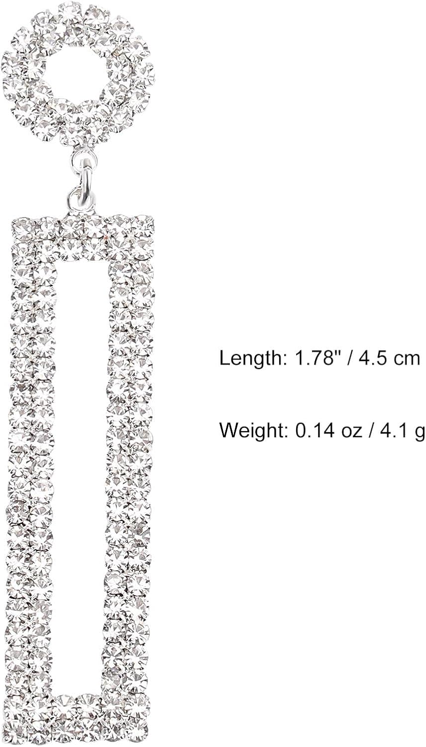 Rhinestone Long Drop Earrings Statement Rectangle Dangle with Circle Studs Fashion Jewelry
