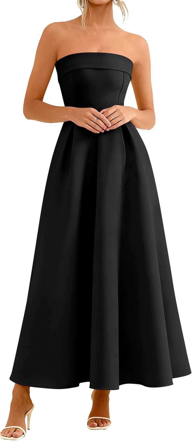 PRETTYGARDEN Cocktail Dresses for Women 2026 Summer Formal Elegant Tube Top Strapless Spring Wedding Guest Party Midi Dress