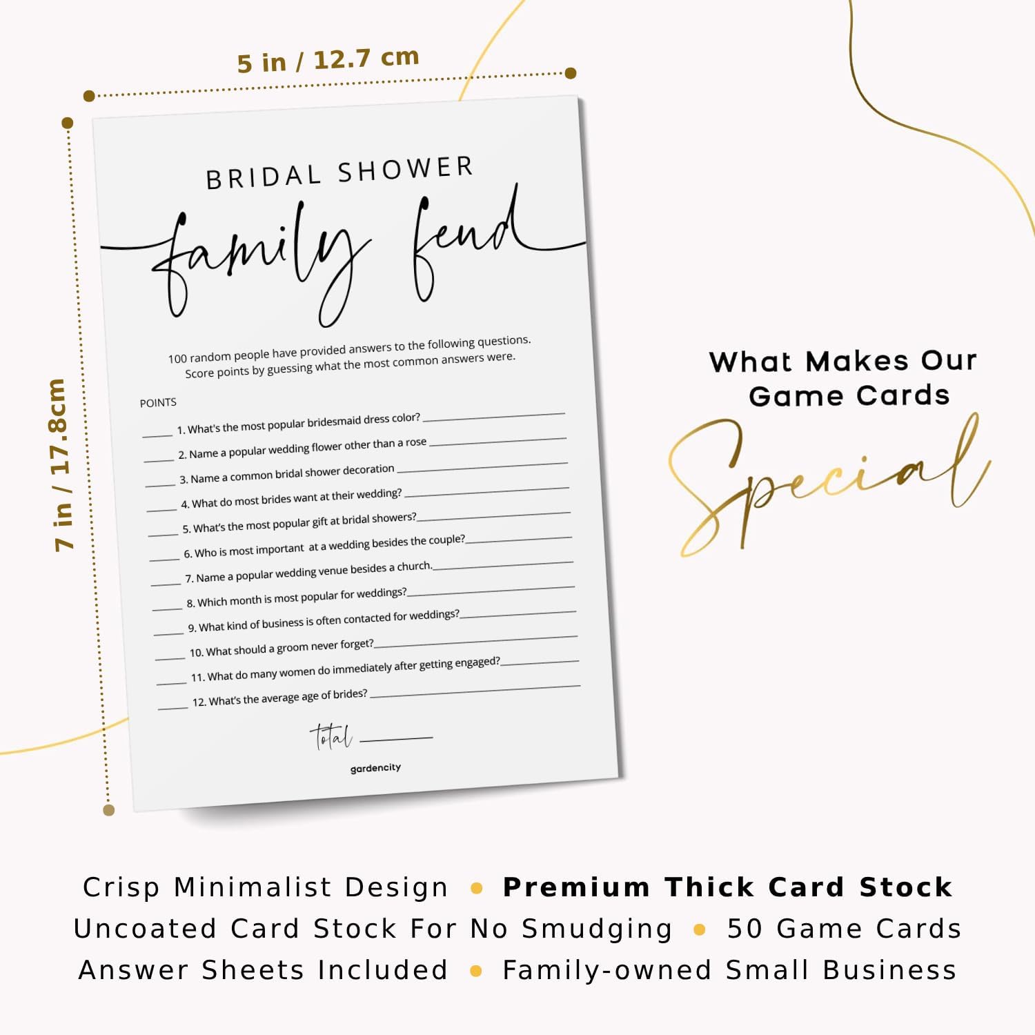 GardenCity Bridal Shower Games, 50 Bridal Shower Family Feud Game Cards, Wedding Shower Game Activity, 50 Guests, Minimalist