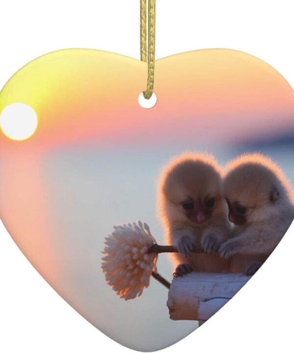 Christmas Ceramic Heart Pendant YYHWHJDE Thumb Monkey Playing Pattern Smooth and Bright for Christmas Mouse Tree Home and Supermarket Decoration