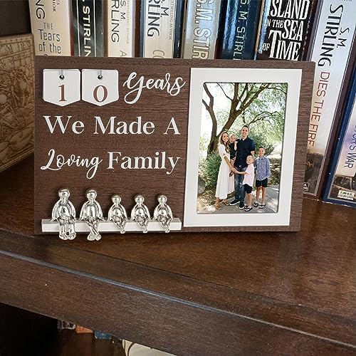 Anniversary Idea for Wife Gifts, 10th Year Wedding Anniversaries Tin Gift for Couples Him Her Husband, Aluminum Sculptures Family Tree Picture Frame Keepsake Decor Sculptures DIY Personalized