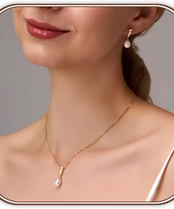 Pearl Jewelry Set For Women Freshwater AAAA Pearl Pendant Necklace & Earrings 18K Gold Plated with Sparkling Cubic Zirconia Jewelry Set for Wedding Prom Gift