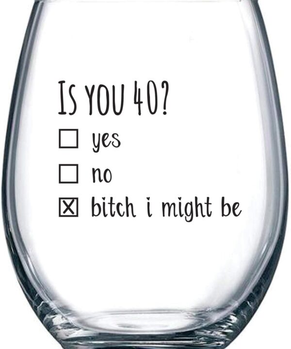 Gelid 40th Birthday Gifts for Women and Men Wine Glass - Funny Is You 40 Gift Idea for Mom Dad Husband Wife  40 Year Old Party Supplies Decorations for Him, Her - 15oz