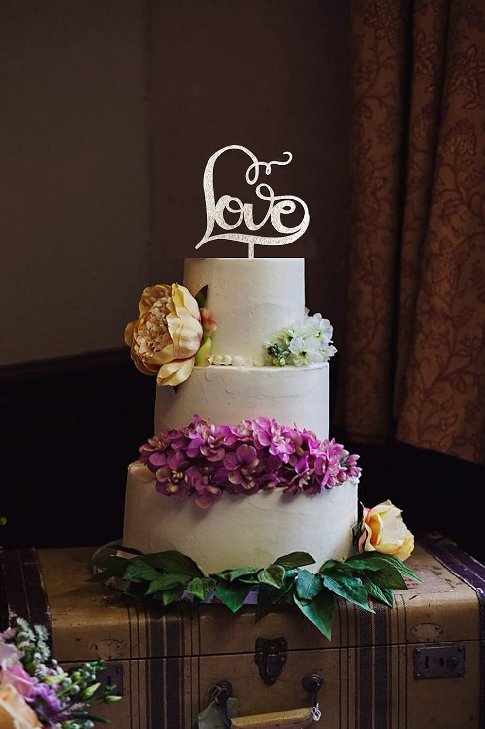 Gorgeous Love Cake Topper Anniversary Party Decorations Classical Sliver Wedding Cake Topper for Wedding/Bridal Shower Party Supplies