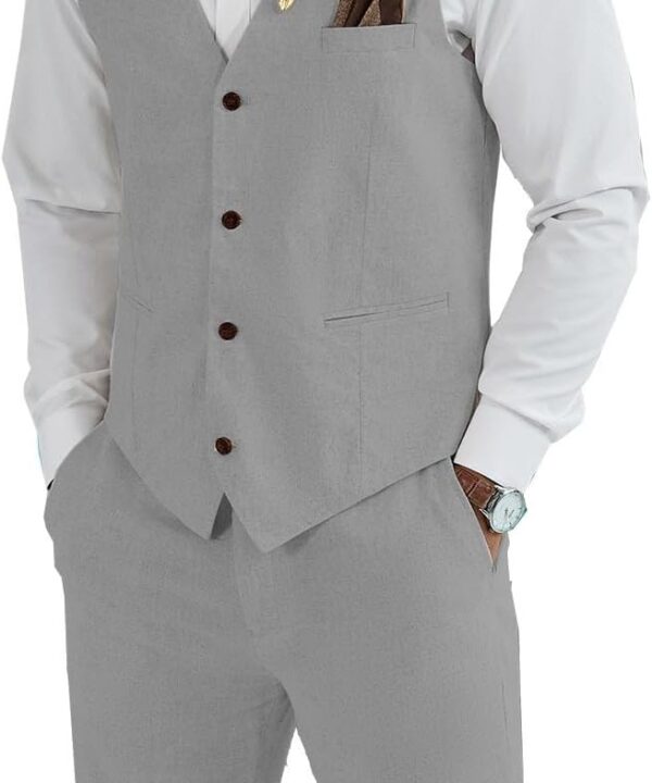 Men's Linen 2 Piece Suit Slim Fit Wedding Groom Groomsmen Summer Vest Shorts Set