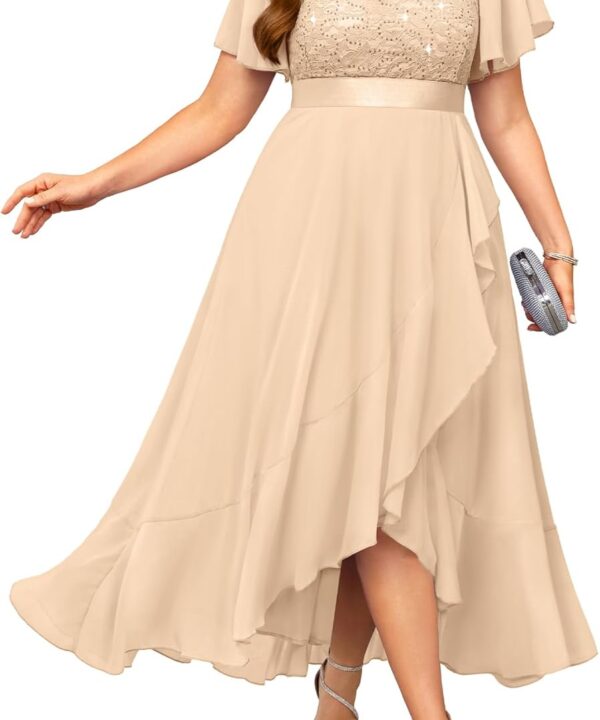 Pinup Fashion Plus Size Formal Dress - Evening Wedding Guest Cocktail Sequin Chiffon Long Dresses with Slit