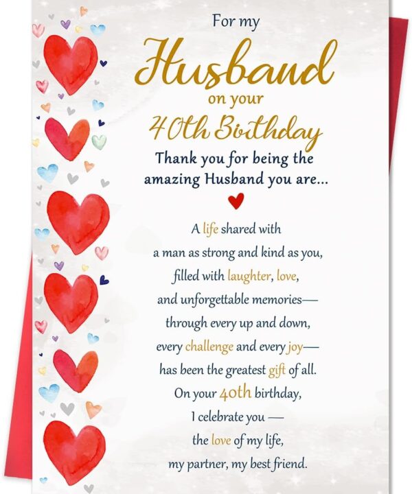 40th Birthday Card Gifts for Husband from Wife, Happy 40th Birthday Decorations for Men-8x5.3 Inches, Double-Sided