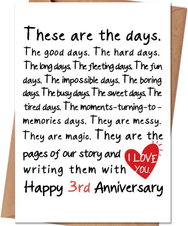 HEJOYN 3rd Anniversary Card, 3 Year Anniversary Card Gifts for Him Her, Leather Anniversary Cards Gifts for Husband Wife Couple, 3rd Wedding Anniversary
