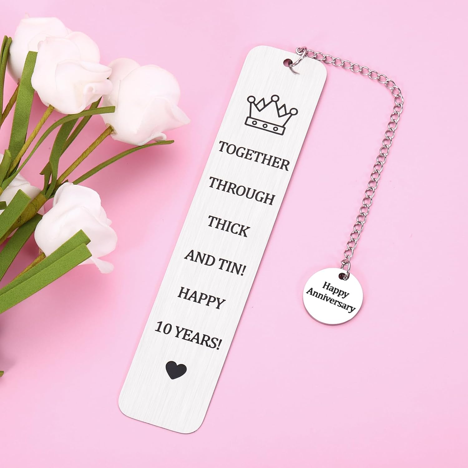 10 Year Anniversary Bookmark for Him Her 10th Anniversary Tin Gifts for Wife Husband Couple Gifts for 10th Wedding Anniversary for Book Lover Gifts Bookmark for 10th Tin Anniversary