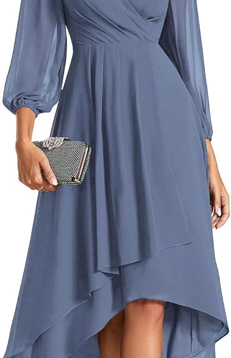 Ever Pretty Women's Chiffon V Neck Long Sleeves A-Line Midi Length Wedding Guest Dress Cocktail Party Formal Dresses 01926