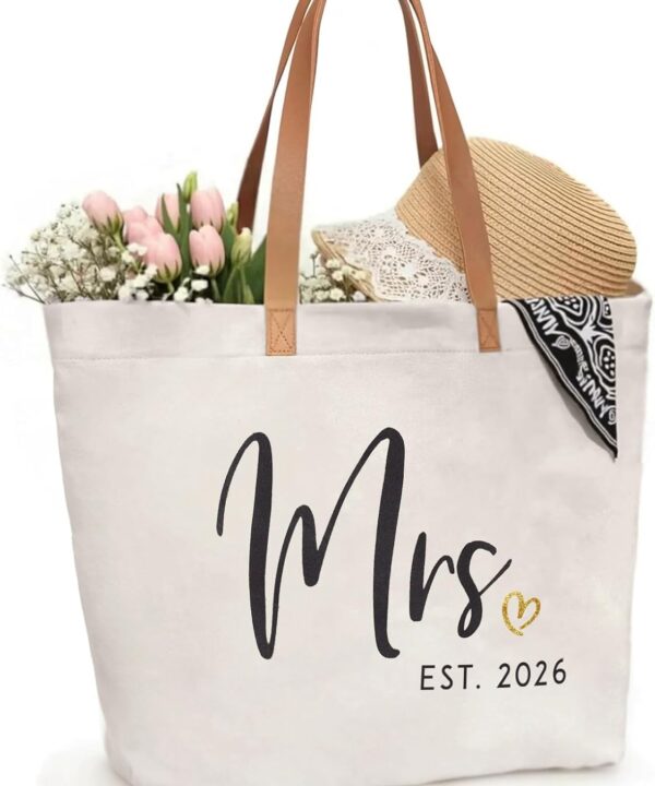 ELEGANTPARK Mrs Bag Mrs Gifts 2026 Bride Gifts Bride Tote Bag Wedding Bridal Shower Bachelorette Party Honeymoon Large Travel Canvas Totes with Zipper