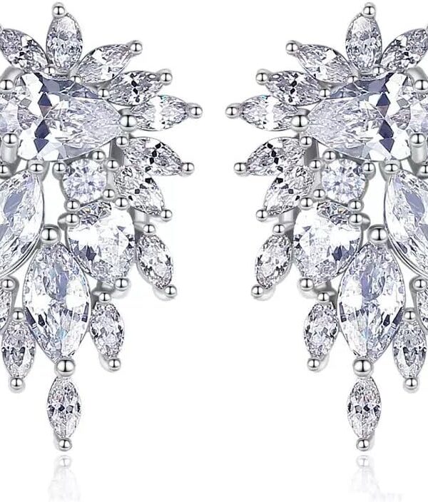 Silver Flower Leaf earrings For WomenCubic Zirconia Wedding Earrings Bridal Bridesmaid
