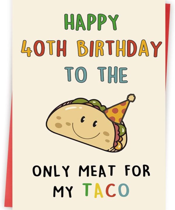 Funny 40th Birthday Gifts Men, Happy 40th Birthday Card for Husband Him, Taco 40 Years Old Mens Bday Decorations Ideas