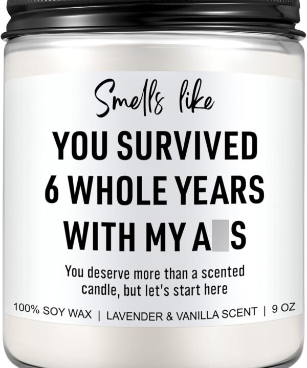 6 Year Anniversary Candle for Him, Her - 6th Anniversary Iron Gifts for Women, Men, Wife, Husband - 6 Year Wedding Anniv. Gifts for Couple - 6 Years of Marriage Presents
