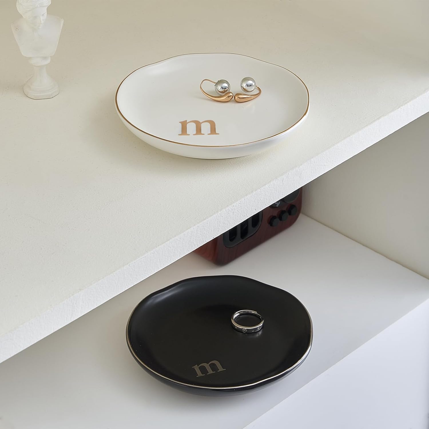 Lolalet Handmade Ceramic Ring Dish Jewelry Tray Plate with Initial, Small Monogram Gift for Her Women Girls Mother, Hostess, Engagement, Bridal Shower, Maid of Honor, Bridesmaid, Birthday, Christmas