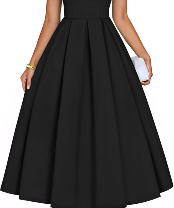 ZESICA Women's Summer Strapless Cocktail Dresses 2026 Elegant Off Shoulder Flowy A Line Wedding Guest Party Midi Dress