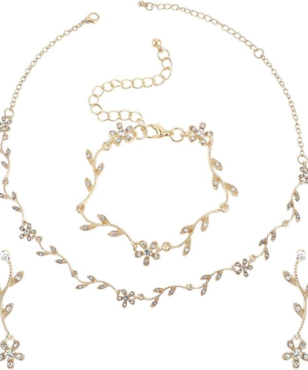 Yolev Bridal Jewelry Set Crystal Necklace Earrings Bracelet Wedding Rhinestone Choker Necklace for Brides Bridesmaid