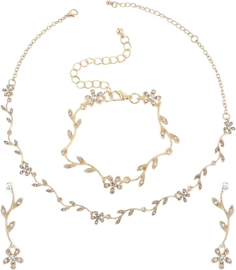 Yolev Bridal Jewelry Set Crystal Necklace Earrings Bracelet Wedding Rhinestone Choker Necklace for Brides Bridesmaid