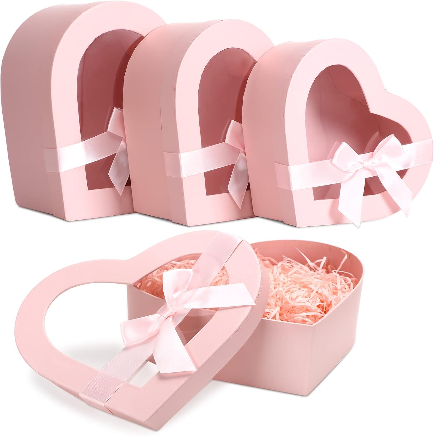 Thenshop 3 Sets Valentines Heart Shaped Boxes for Flowers Mother's Day Gift Packaging with Transparent Window Lids for Luxury Flower Arrangements Flower Box Gift Wrap Boxes for Wedding Birthday(Pink)