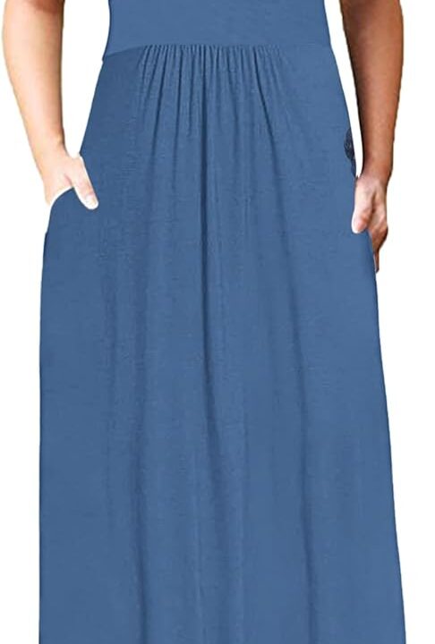 AUSELILY Maxi Dresses for Women 2026 Lace Short Sleeve V Neck Wrap Long Dress with Pockets