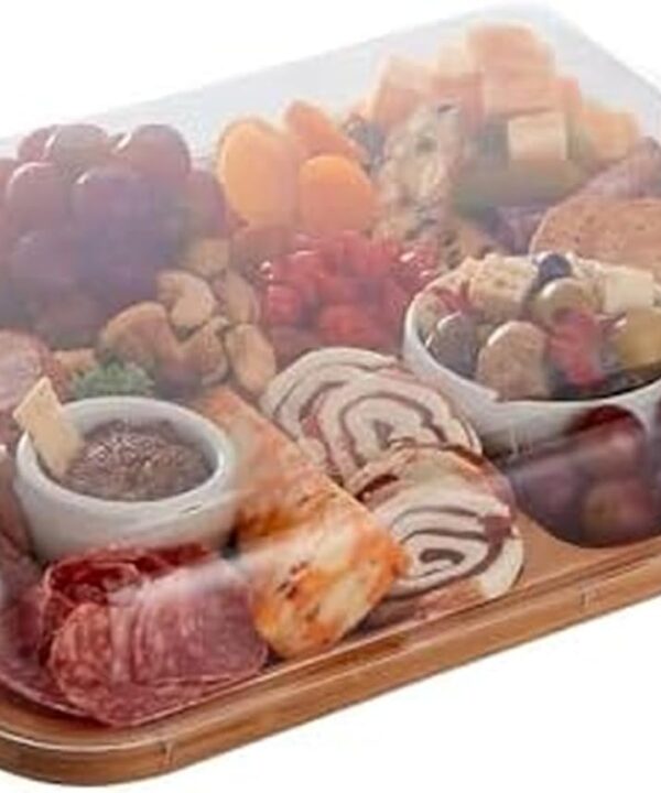Farberware Build-A-Board Bamboo Cutting Board with Built-In Compartments & Clear Locking Lid, Black Handles  Charcuterie, Snack Tray, Food Prep and Serving Platter