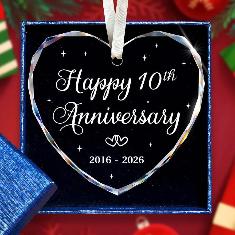 BSQUIELE Happy 10th Anniversary Ornament 2026 – Valentine Gift for 10th Anniversary – 10th Wedding Ornament – 10 Years of Marriage Gifts for Couple – Anniversary, Birthday Gift for Husband, Wife