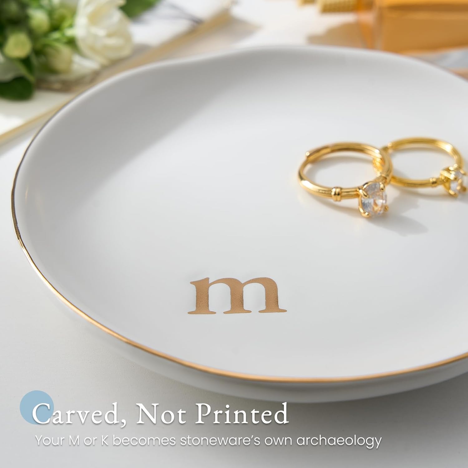 Lolalet Handmade Ceramic Ring Dish Jewelry Tray Plate with Initial, Small Monogram Gift for Her Women Girls Mother, Hostess, Engagement, Bridal Shower, Maid of Honor, Bridesmaid, Birthday, Christmas