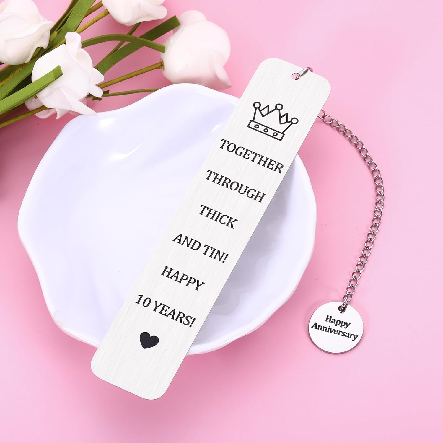 10 Year Anniversary Bookmark for Him Her 10th Anniversary Tin Gifts for Wife Husband Couple Gifts for 10th Wedding Anniversary for Book Lover Gifts Bookmark for 10th Tin Anniversary