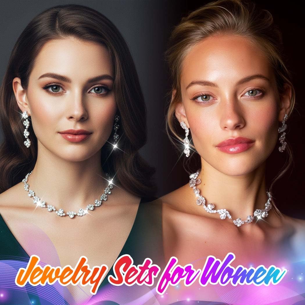 Unicra Bride Silver Necklace Earrings Set Crystal Bridal Wedding Jewelry Set Rhinestone Choker Necklace for Women and Brides
