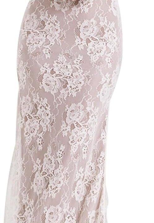 Women Vintage Cream Lace Maxi Dress Romantic Long Sleevees Lace Bodycon Dress