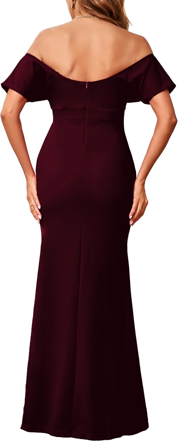 Formal Dresses for Women Cocktail Sexy Off Shoulder Floor Length Long Evening Party Dress with Zipper