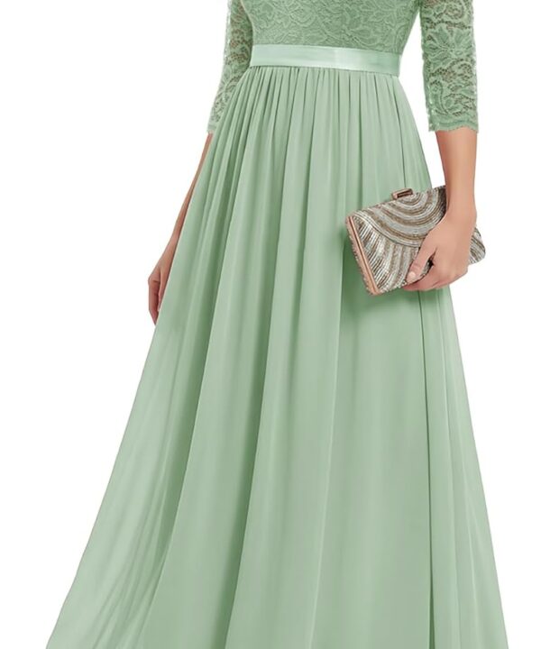 BeryLove Women Long Sleeve Formal Party Dress Lace Wedding Guest Maxi Dresses Elegant Cocktail Evening Gowns