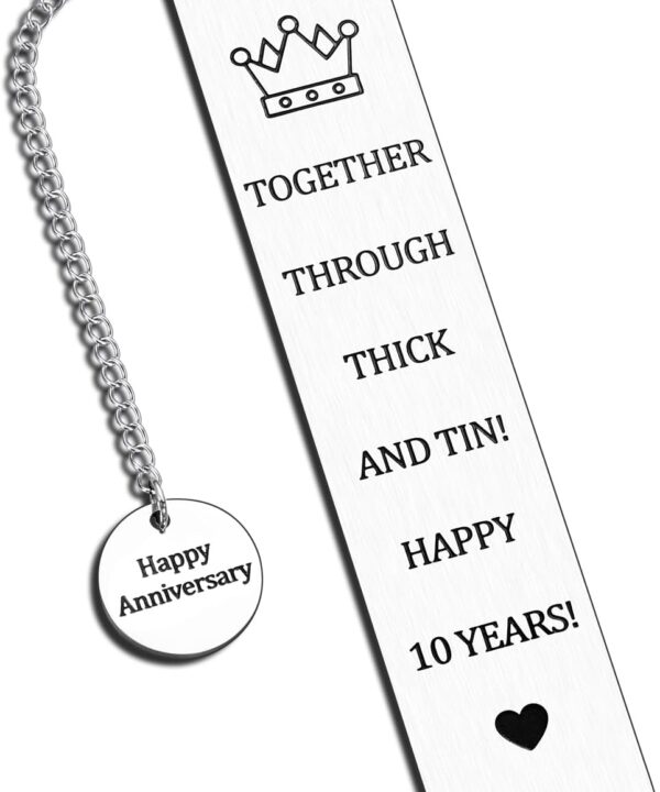 10 Year Anniversary Bookmark for Him Her 10th Anniversary Tin Gifts for Wife Husband Couple Gifts for 10th Wedding Anniversary for Book Lover Gifts Bookmark for 10th Tin Anniversary