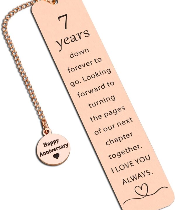 7 Year Anniversary Copper Gifts for Him/Her, 7th Wedding Anniversary for Wife Husband - Copper Anniversary Bookmark for Women Men Couple
