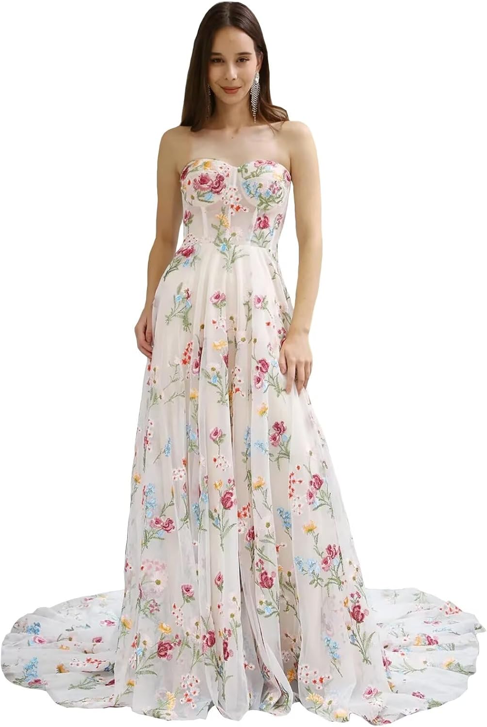 Flower Embroidery Tulle Wedding Dresses for Bride 2025 Long Corset Strapless Sweetheart A Line Wedding Bridal Gown