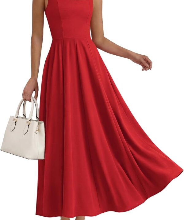 BTFBM Women Summer Square Neck Maxi Dress Spring 2026 Elegant Classy Sleeveless Formal Wedding Guest Cocktail Dresses