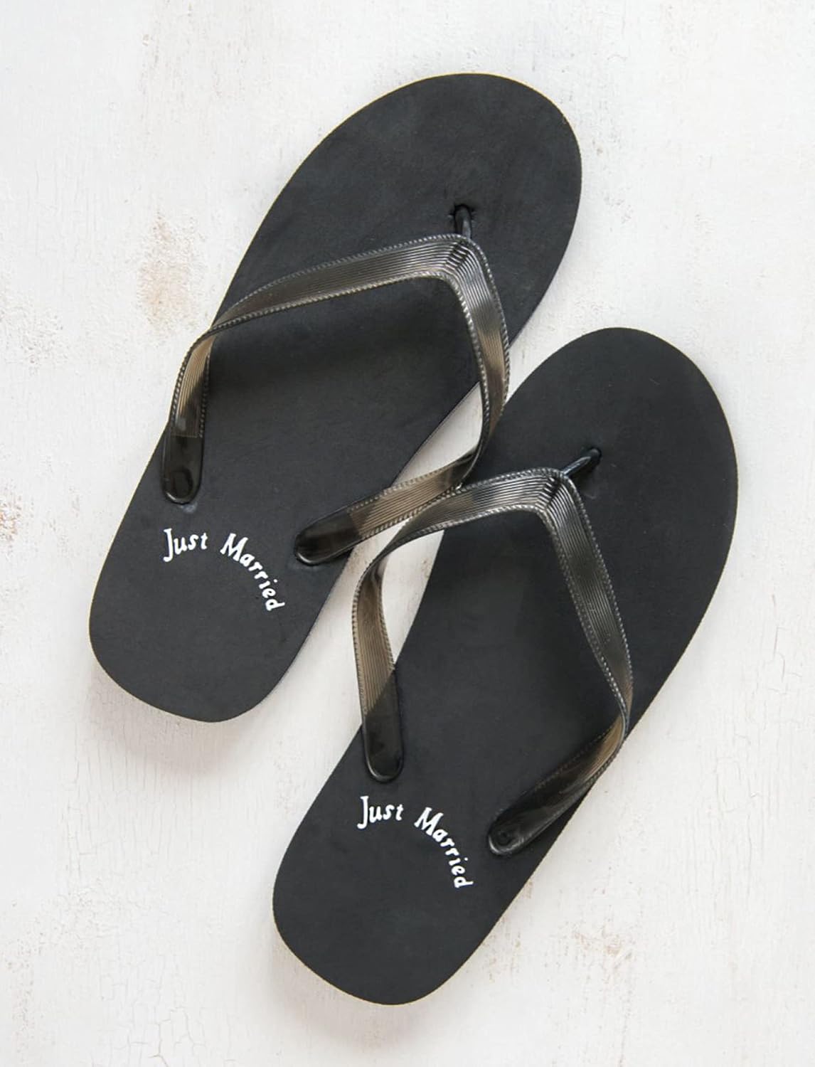 WEDDINGSTAR Just Married Wedding Favor Flip Flops – Black and White Honeymoon Sandals