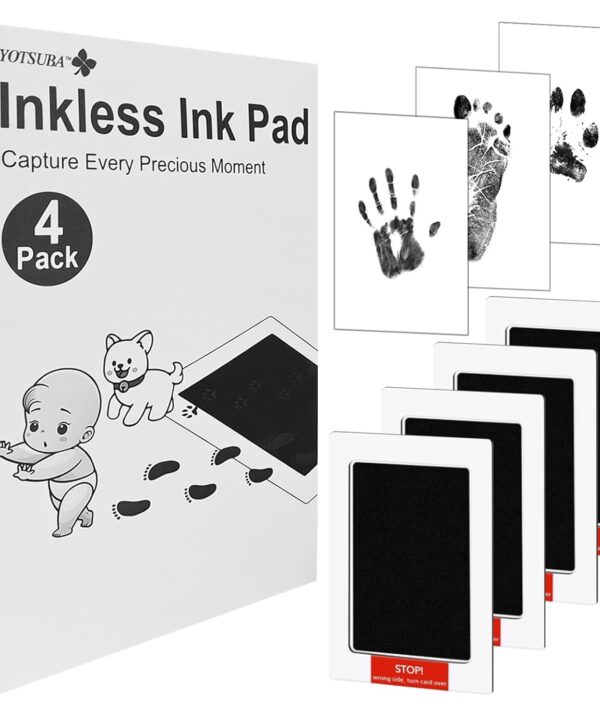 Newborn Footprint Handprint Safe Inkless Gift Foot Hand Print Wipe Kit Gifts (Jet Black, 4-Pack)