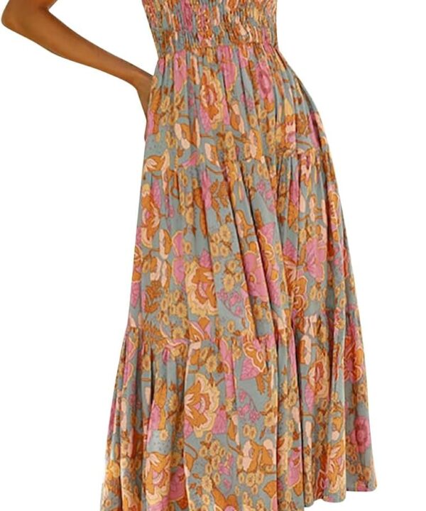 ZESICA Women's 2026 Summer Boho Floral Print Square Neck Ruffle Swing Beach Long Maxi Dress