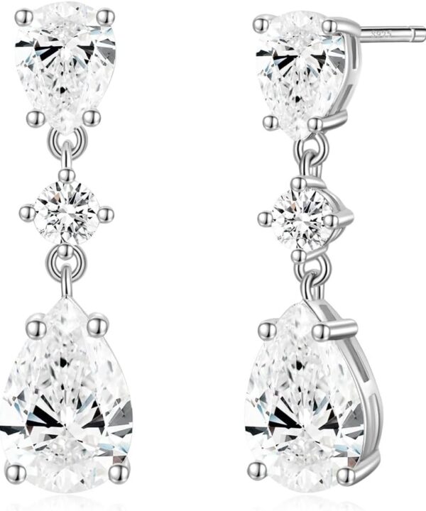 EAMTI Wedding Earrings for Brides Dangle Cubic Zirconia 925 Sterling Silver Post Engagement Earrings for Women