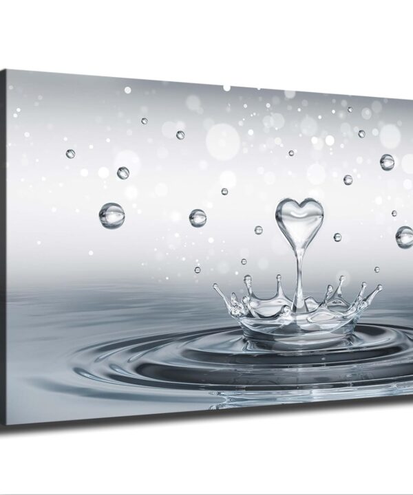 Heart Water Drop Water Splash Water Poster Canvas Print Art Decoration Wall Art Painting Print Modern Aesthetic Suitable for Living Room, Bedroom Decoration, Framed or Unframed (1218inch framed)