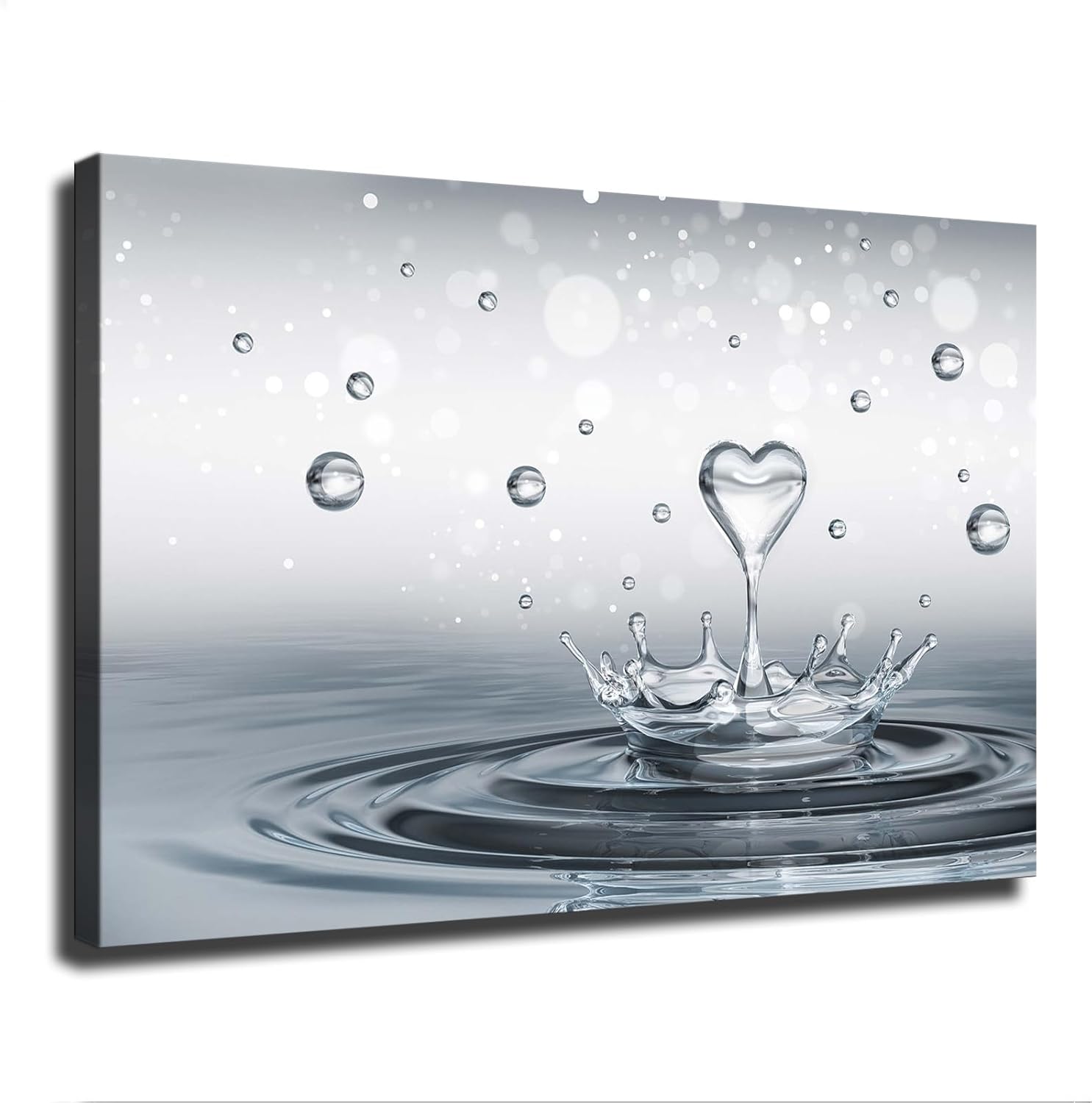 Heart Water Drop Water Splash Water Poster Canvas Print Art Decoration Wall Art Painting Print Modern Aesthetic Suitable for Living Room, Bedroom Decoration, Framed or Unframed (1218inch framed)