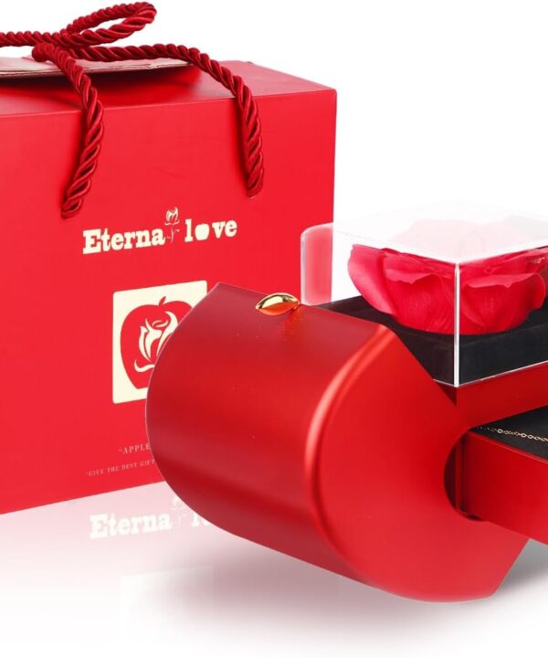 Preserved Handmade Red Rose With Hollow Clavicle Necklace,Jewelry Boxes With Necklace For Girlfriend,Wife,Mom With ''To My Love'' Card