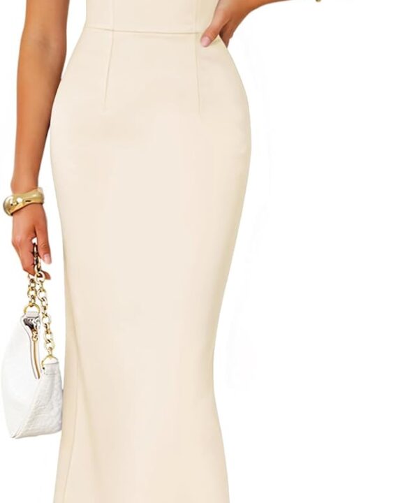 ZESICA Women's 2026 Summer Sleeveless Midi Dress Halter Neck Backless Wedding Guest Cocktail Party Bodycon Long Dresses