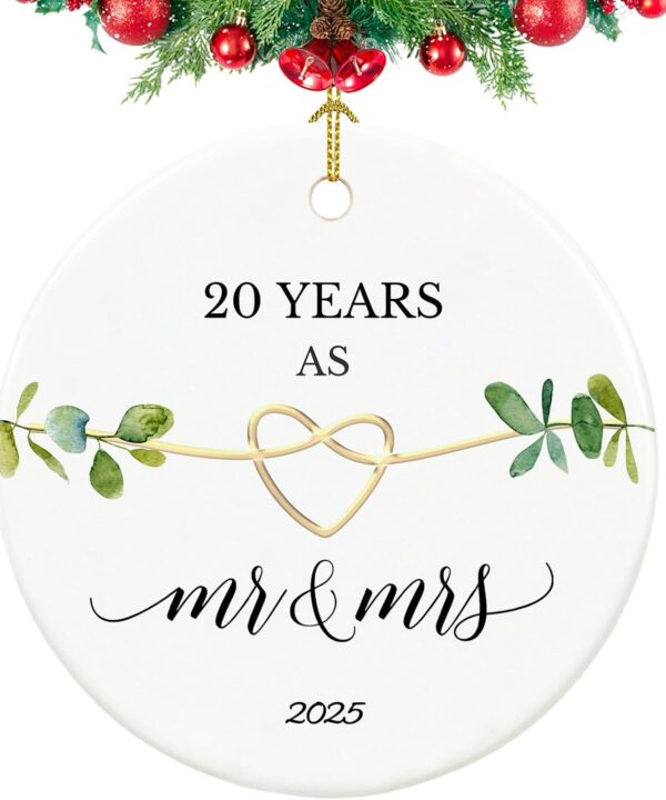 20th Anniversary Ornament, Gifts for 20 Year Wedding Anniversary, 20th Wedding Gifts for Her,Couple,Him, 2.9" Ceramic 20 Year as Mr and Mrs Christmas Ornament 2025