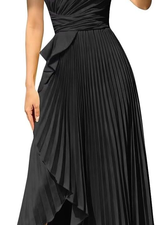 SoDigne One Shoulder Long Bridesmaid Dresses for Women Pleated Satin A Line Formal Evening Gowns with Slit