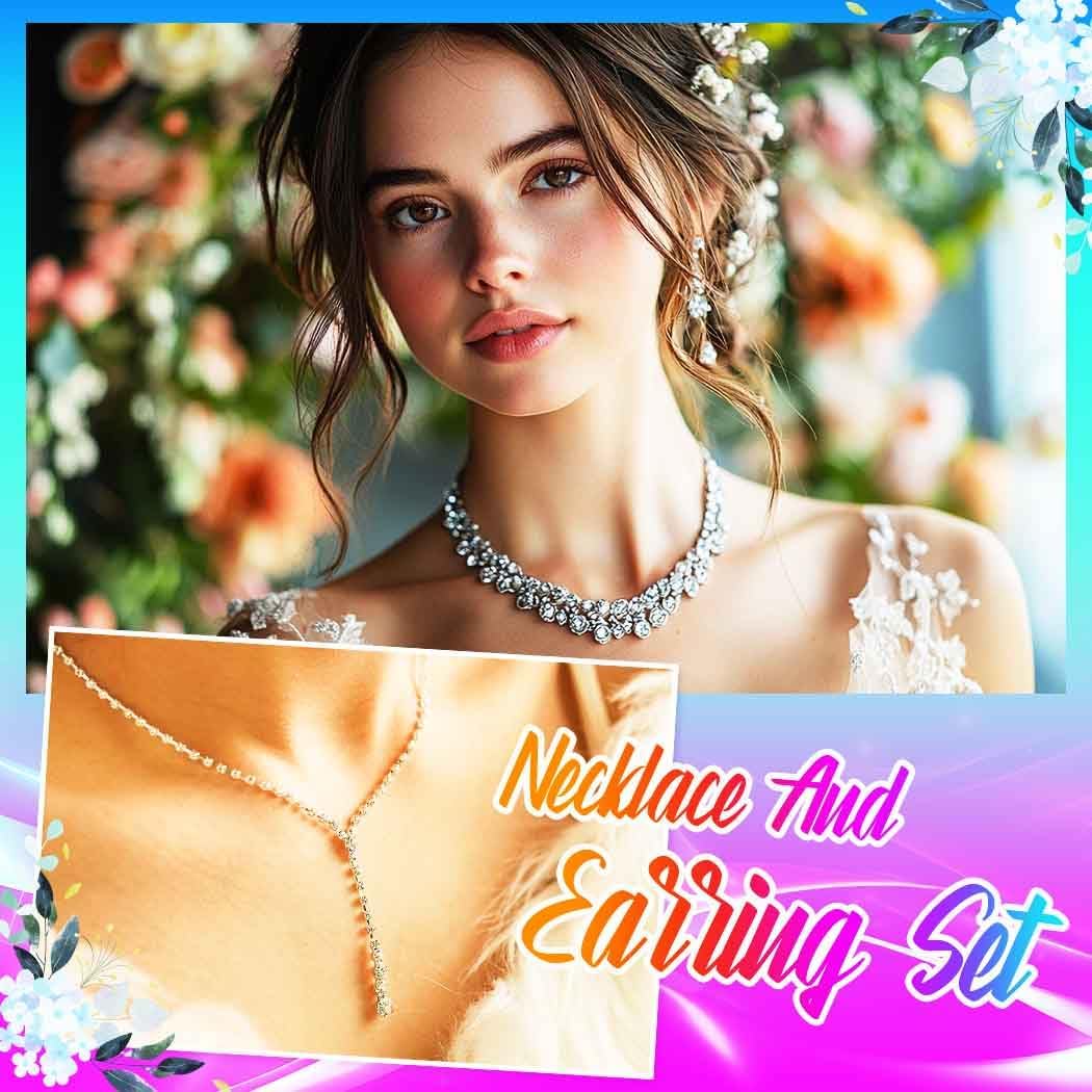 Yean Silver Bridal Jewelry Set Rhinestone Wedding Necklace and Earring Set Prom Jewelry for Women and Bride