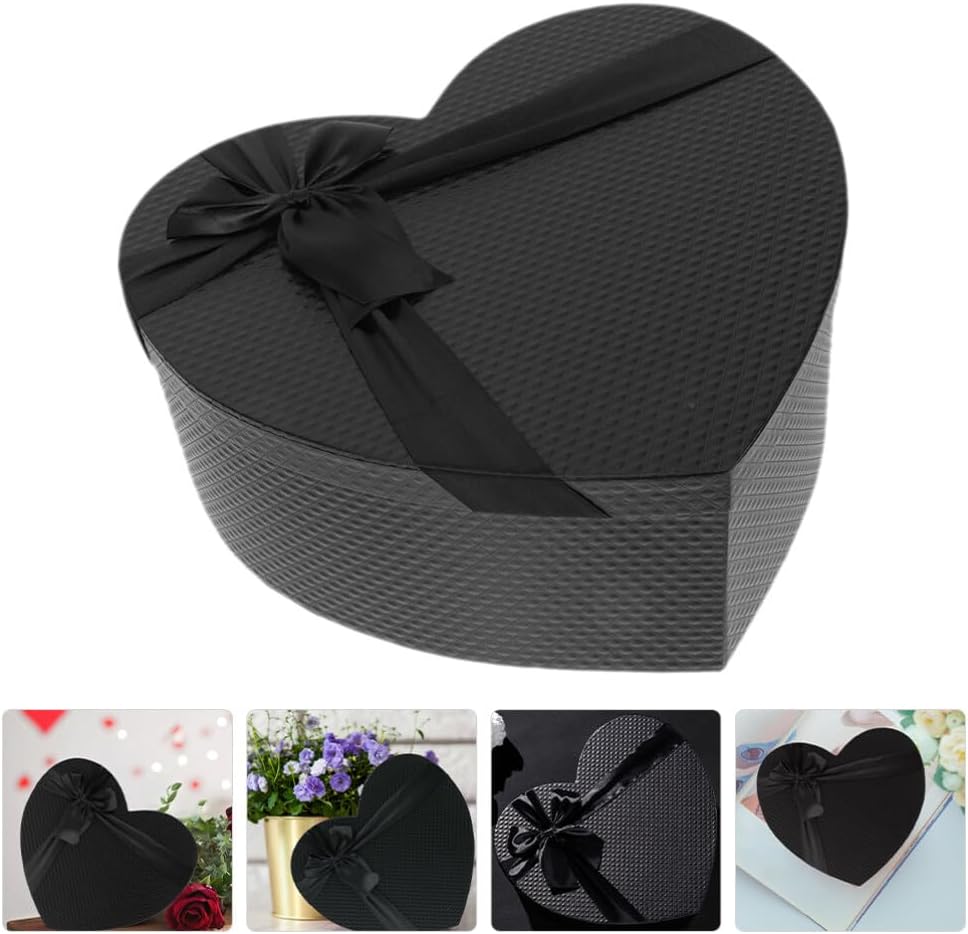 Mobestech Black Heart Shaped Box with Lid 9.05X7.87X3.54 Inches for Flower Arrangements Valentine S Day Wedding Presents Packaging