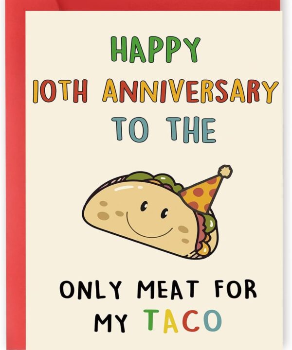 OJsensai Funny Taco 10th Anniversary Card for Him, Cute Tin Gifts for 10 Years Anniversary, Happy 10th Anniversary for Husband Boyfriend